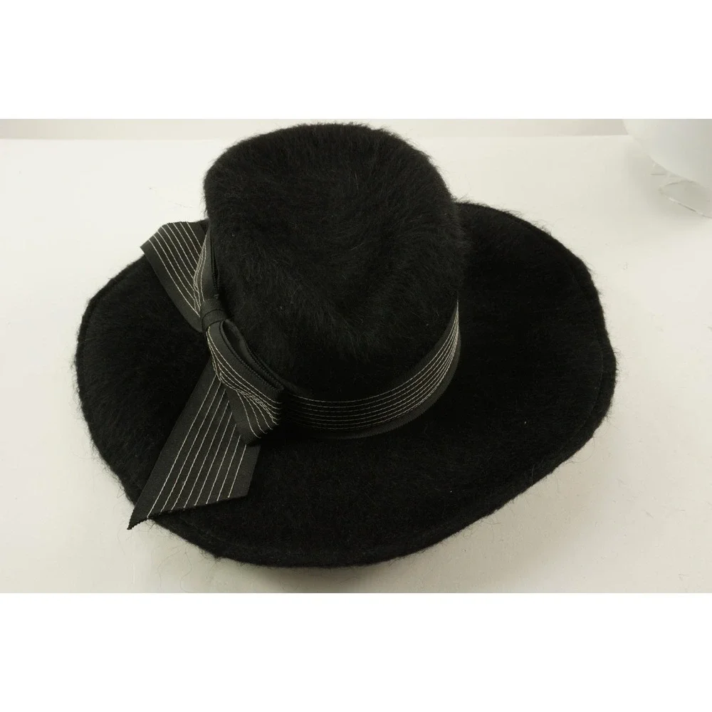 Vintage 1940s-50s Mahara Mohair Wool Bow Fedora Hat Black Union‎ Made in USA 6